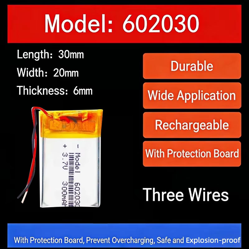 Smart Watch - 3.7V 300mAh 602030 แบตเตอรี่ลิเธียมแบตเตอรี่ลิเธียมโพลิเมอร์สำหรับชุดหูฟังไร้สายบลูทูธของเล่นสมาร์ทวอทช์