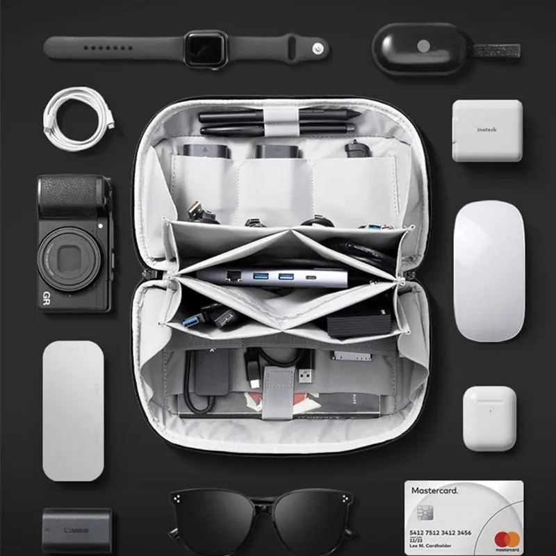 Cable Organizer - กระเป๋าอุปกรณ์ดิจิทัลอเนกประสงค์ รุ่นอัปเกรด กระเป๋าเก็บสายเคเบิลสำหรับเดินทาง ทำจากไนลอนกันน้ำ พร้อมช่องเก็บพาวเวอร์แบงค์ พกพาสะดวก