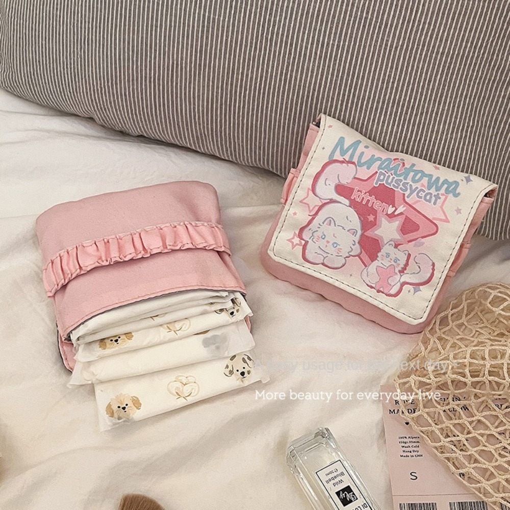 Cable Organizer - ที่จัดระเบียบสายเคเบิลข้อมูลดีไซน์สร้างสรรค์ กระเป๋าใส่ผ้าอนามัย กระเป๋าเก็บผ้าอนามัยอเนกประสงค์ความจุขนาดใหญ่ กระเป๋าเก็บของลายการ์ตูนแมว กระเป๋าใส่เหรียญ