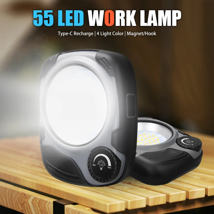 Power Bank - ไฟ LED/COB แบบชาร์จไฟได้, 500LM ปรับความสว่างได้แบบไม่มีขั้นบันได, โคมไฟกันน้ำพร้อมตะขอและแม่เหล็กสำหรับเดินป่าตั้งแคมป์ฉุกเฉินที่บ้าน