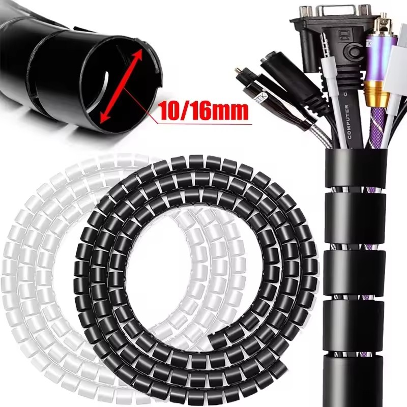 Cable Organizer - สายรัดจัดระเบียบสายไฟคอมพิวเตอร์แบบเกลียว ความยาว 2 เมตร สำหรับทีวีและสำนักงาน ป้องกันสายไฟขาด