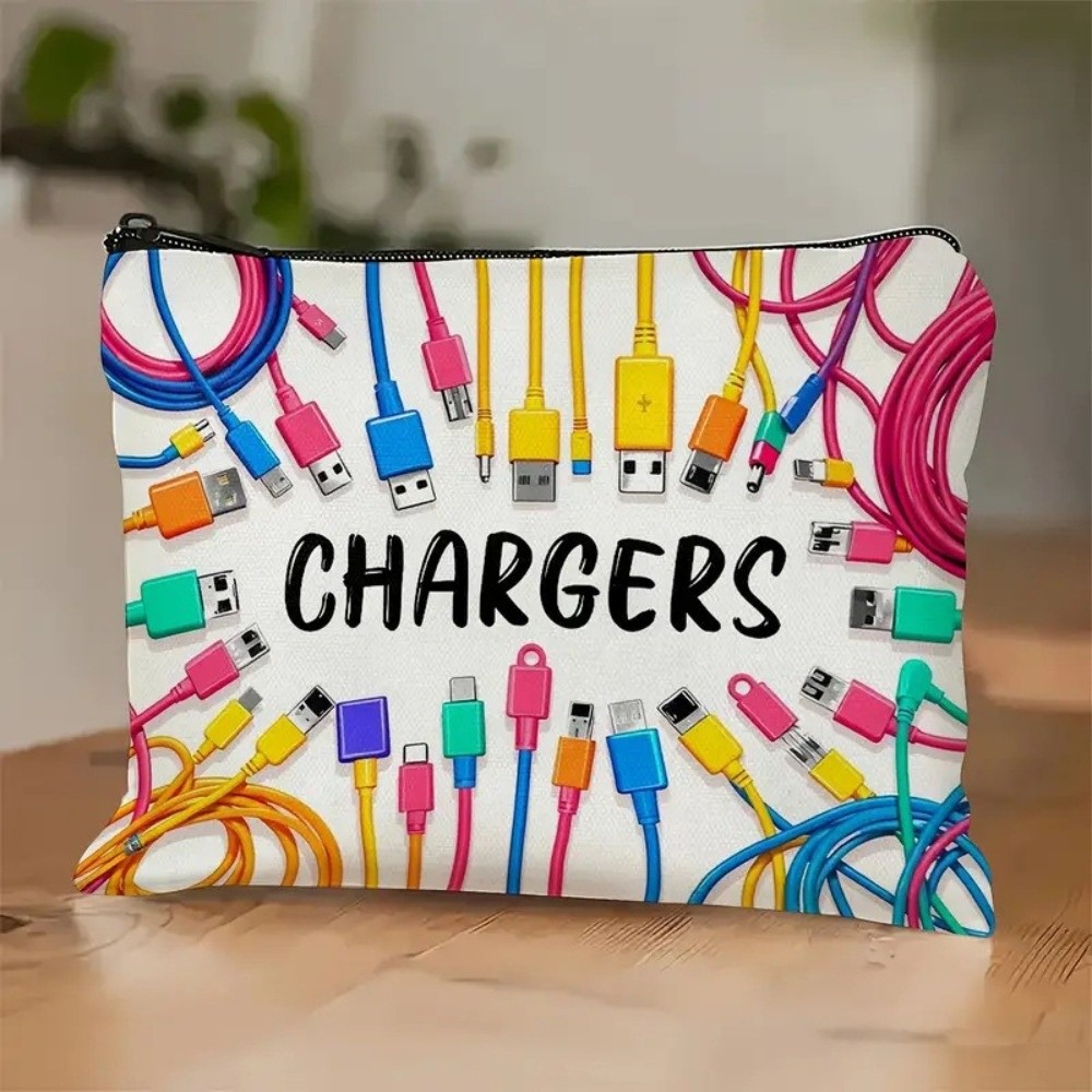 Cable Organizer - กระเป๋าเก็บสายชาร์จผ้าแคนวาสใหม่ ปิดด้วยซิป ลายพิมพ์ กระเป๋าจัดระเบียบสายเคเบิล ความจุขนาดใหญ่ กระเป๋าจัดระเบียบเครื่องสำอาง